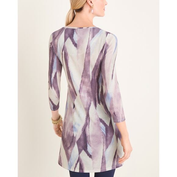 Chico's Tunic Dress Brushed Side Slit Abstract Art Stretch Knit Purple Size XL - Picture 2 of 12